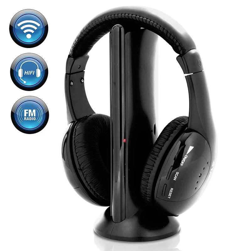 5 in 1 Headset Wireless Headphone Cordless RF Mic for PC TV DVD CD MP3 MP4 Headset