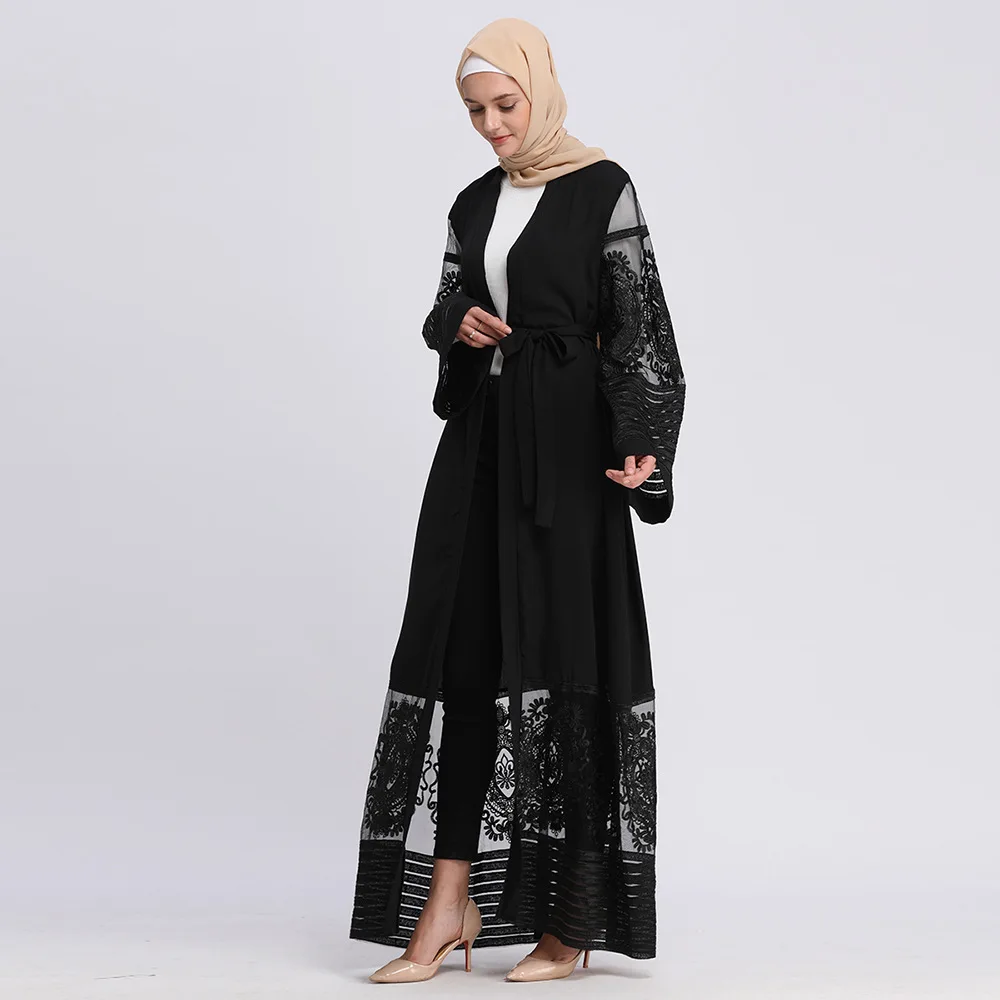 2019 Abayas Дубайский мусульманский Модный женский кардиган с вышивкой халат Женская одежда для платья с длинными рукавами