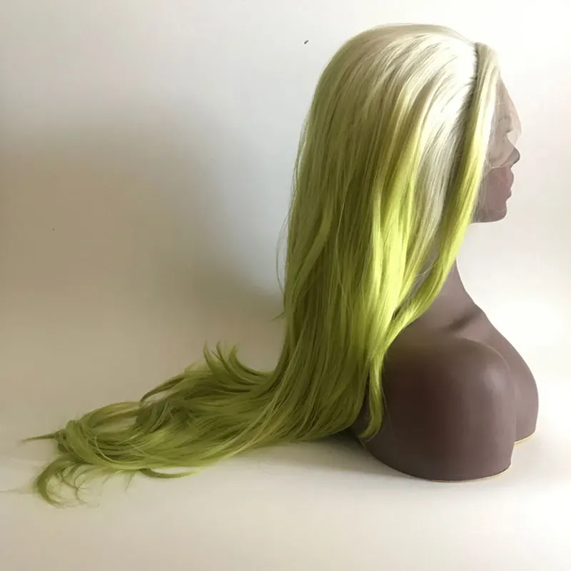 BM White Roots Ombre Green Natural Wave Synthetic 13*4 Lace Front Wig Heat Resistant Fiber Hair Natural Hairline For Women Wigs