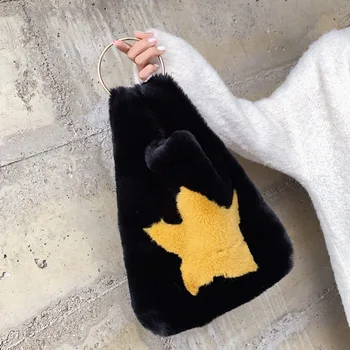 

Bolsa feminina Women Shopping bag For Women 2019 Winter Plush Handbag Faux Fur Totes Female Trendy Handle Bag Plush Clutch bags