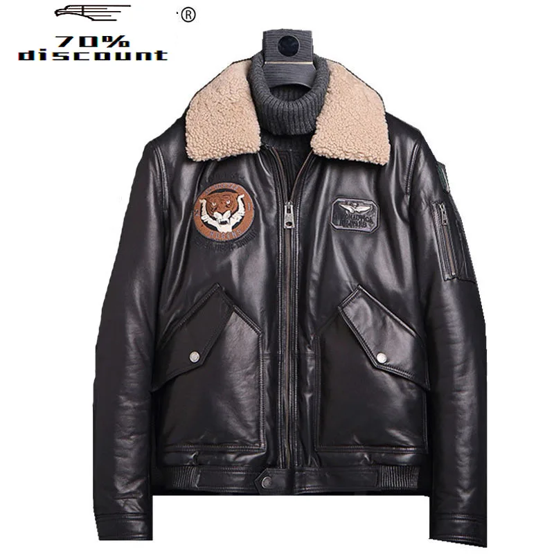

Genuine Leather Jacket Lamb Fur Collar Down Jacket Autumn Winter Jacket Men Sheepskin Short Coat F-LL-0266 MY2280