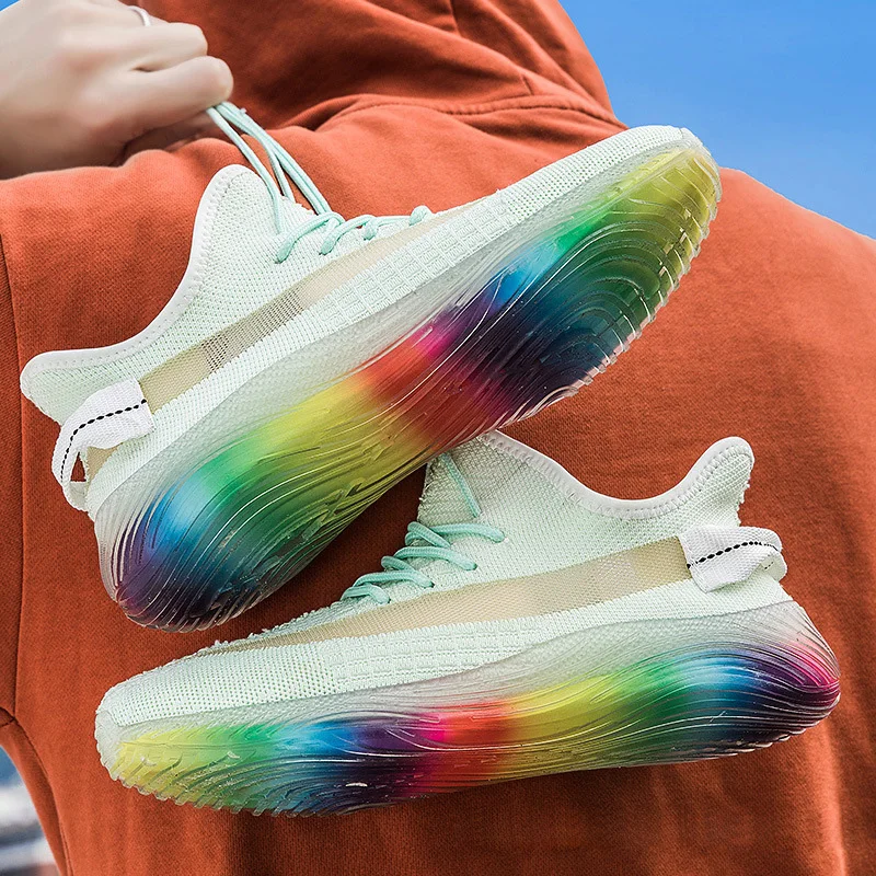 

Rainbow Jelly Sole Sneakers for Womens Casual Comfortable Breathable Shallow Sports Shoes Fashion Flat Platform Lace-up Sneakers