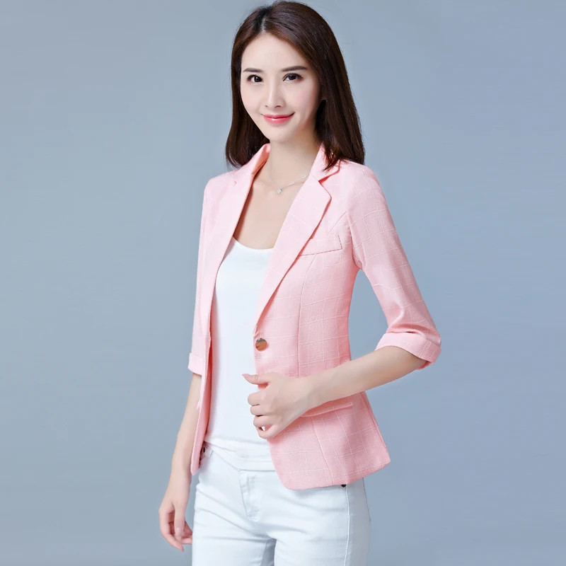 Women jacket Office Blazer 2020 New Plaid Blazer Women's short coat Three quarter-sleeve Casual suit clothes Women blazers 812J Women jacket Office Blazer 2020 New Plaid Blazer Women's short coat Three quarter-sleeve Casual suit clothes Women blazers 812J