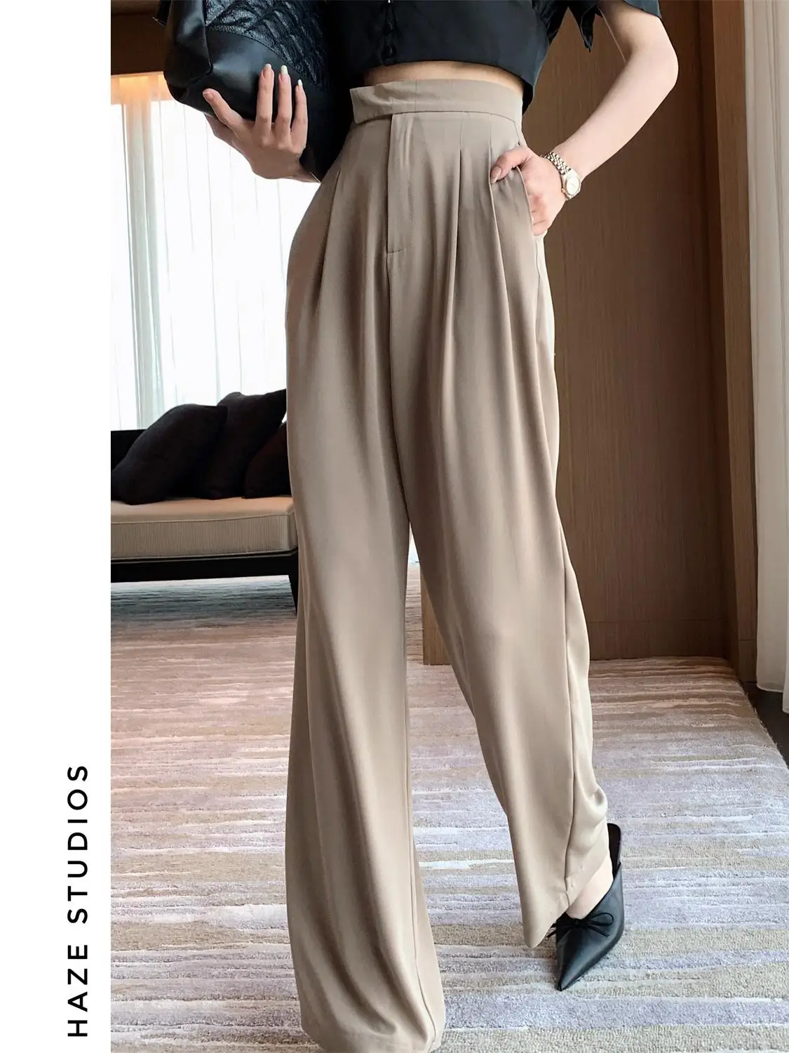 Women Wide Leg Pants Casual Loose Suit Pants Full-length Straight Pants Female Elegant Office Lady Trouser  femme