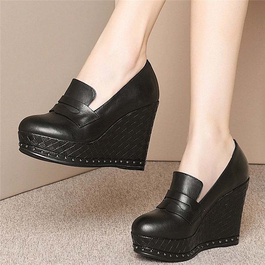 Leather platform wedges Clearance