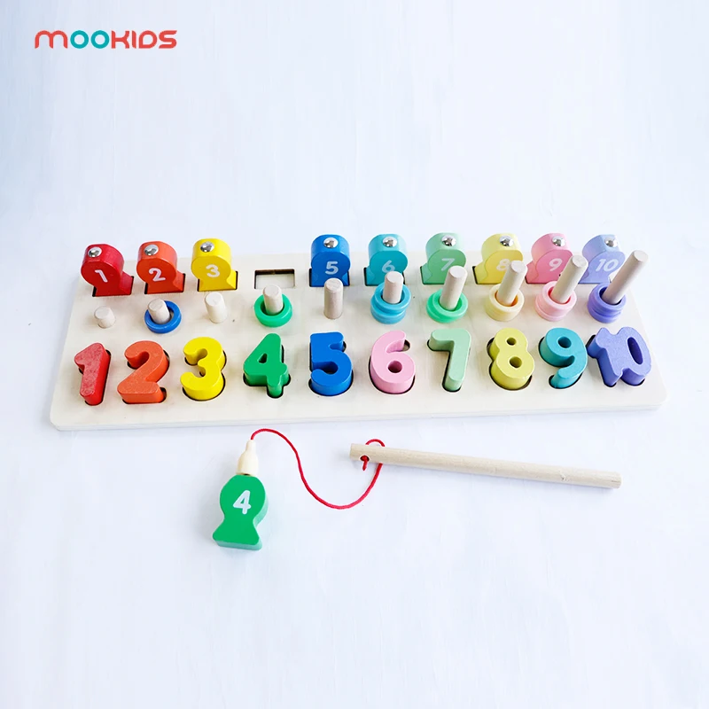 

Wooden montessori digital jigsaw puzzle blocks stack fishing games early childhood education toys parent-child interactive