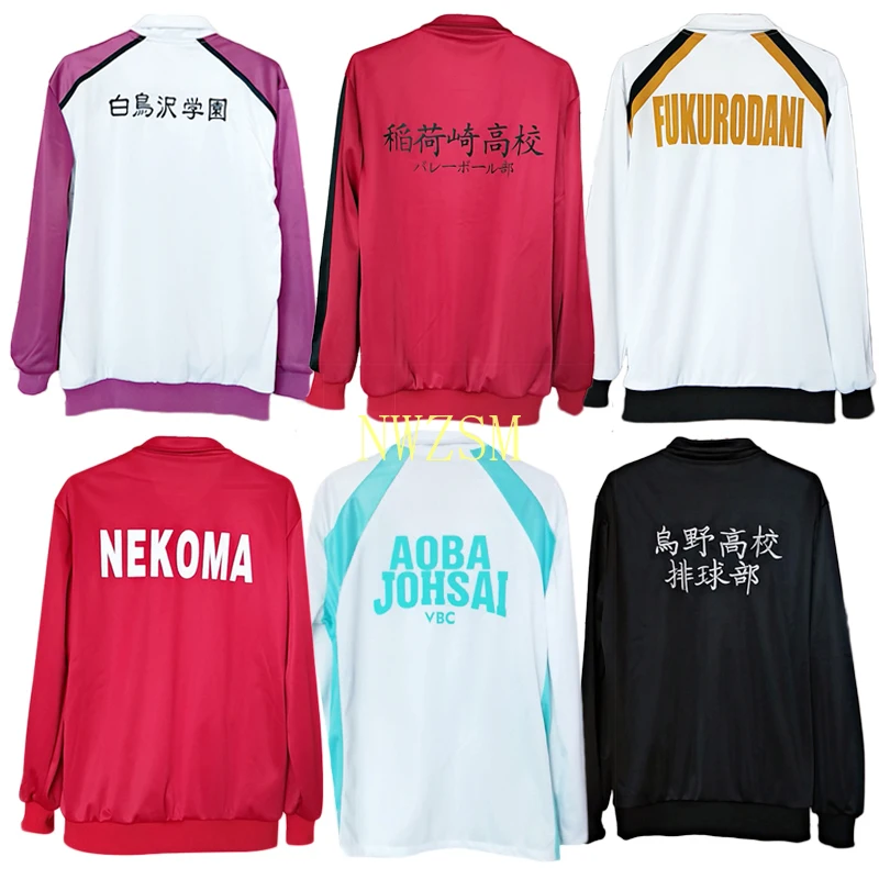 Haikyuu Karasuno Nekoma Fukurodani Aoba Johsai Shiratorizawa Толстовка Куртка Косплей Костюм Haikiyu Мужчины