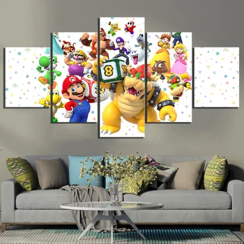 

Modular Canvas Painting Home Decor 5 Pcs Cartoon Super Mario Games Pictures Modern Printed Poster For Boy Bedroom Wall Art Frame