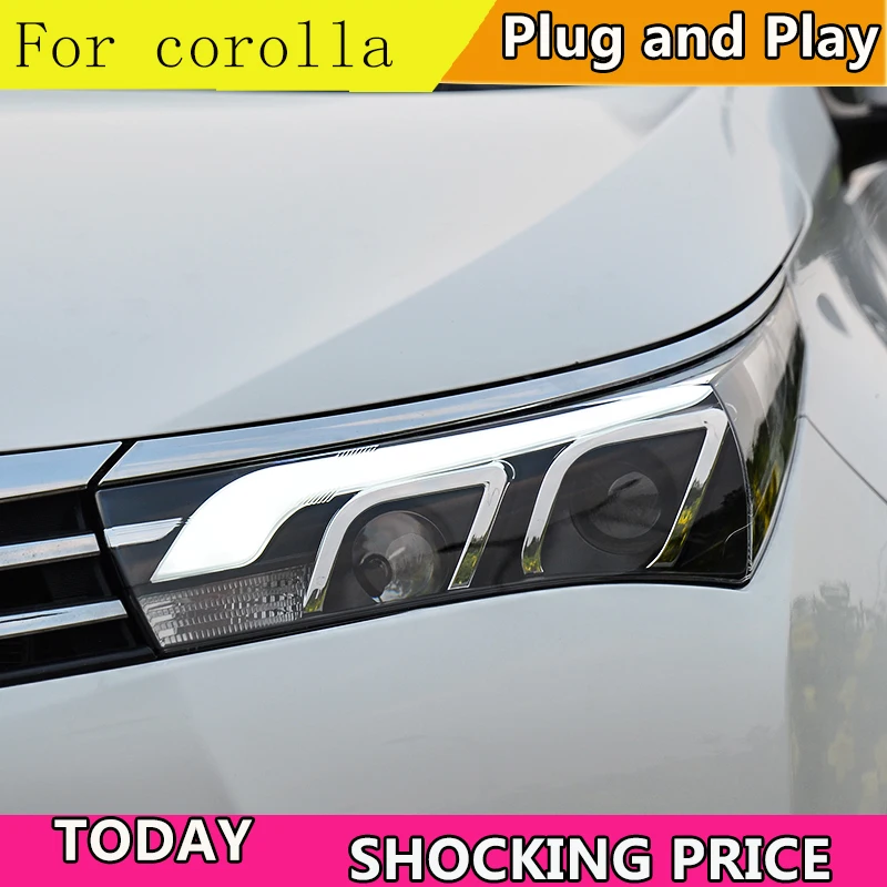 Автостайлинг фары для Toyota corolla 2014 -2017 светодиодный ные Bi-Xenon DRL crolla в сборе |