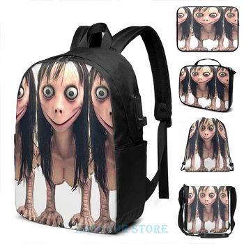 

Funny Graphic print MOMO SUICIDE HOAX FAN ART USB Charge Backpack men School bags Women bag Travel laptop bag