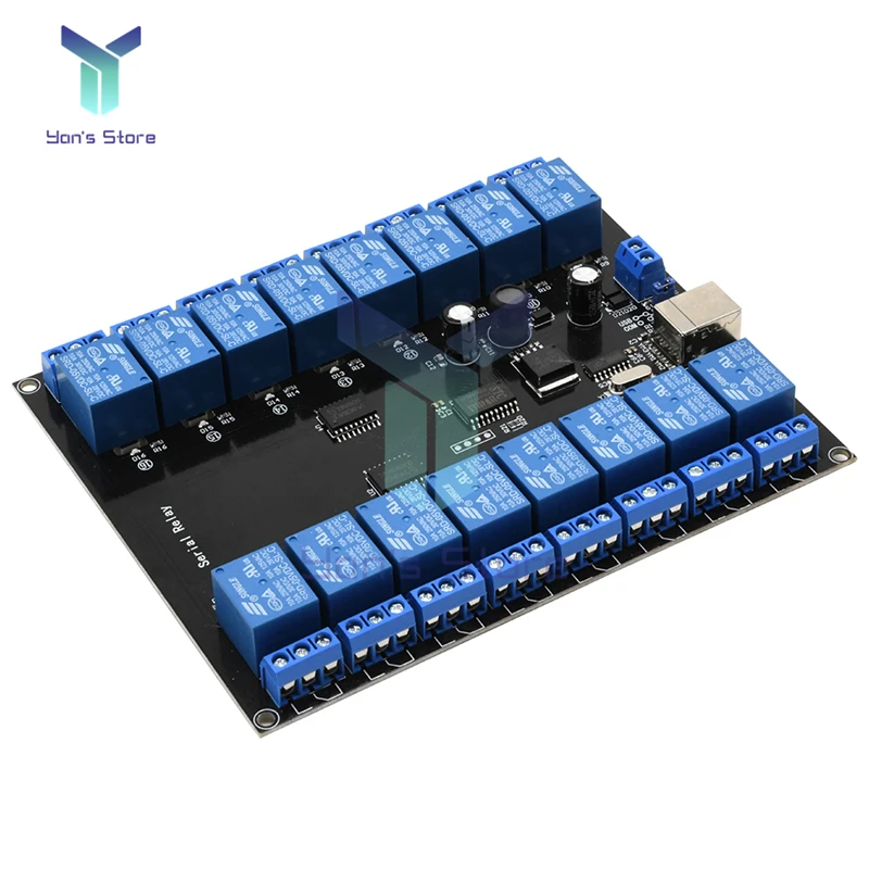 

DC 7V-38V 16 Channel 16 CH Serial Relay Module 10A 250V Load USB Power Supply Development Board Relay Module DC 12V 24V 36V