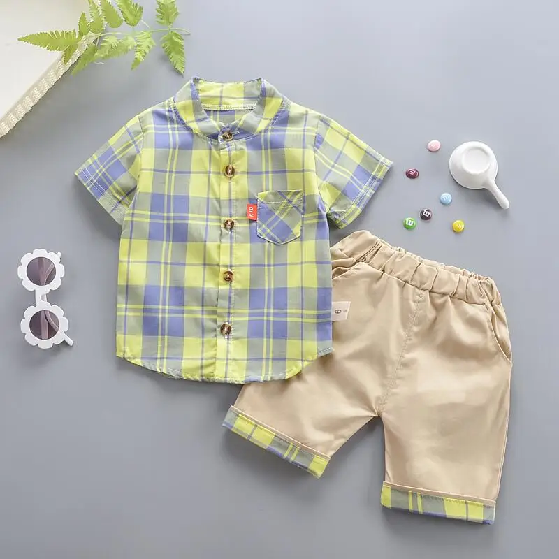 BibiCola/комплект летней одежды для мальчиков, новые детские повседневные топы+ короткие штаны костюмы из 2 предметов детская одежда детские хлопковые спортивные комплекты для мальчиков - Цвет: Лимонно-желтый