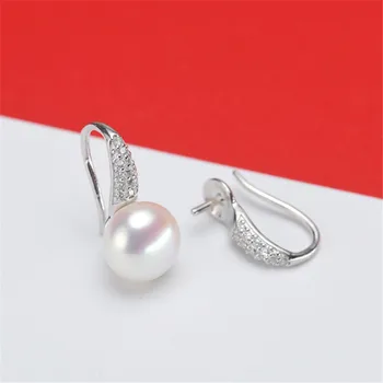

Real Solid 925 Sterling Silver Pearl Stud Earrings Accessories Findings DIY Jewelry Ear Hook Blank Empty Support