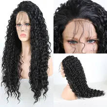 Bombshell глубокий кудрявый синтетический 13*3 парик фронта шнурка черный Термостойкое волокно натуральный свободная часть с детскими волосами для женщин
