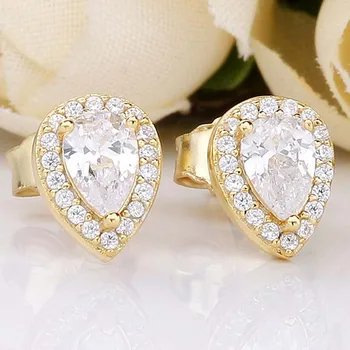 

Original Shine Radiant Teardrops Stud Earrings For Women 925 Sterling Silver Earring Wedding Gift Fine Pandora Jewelry