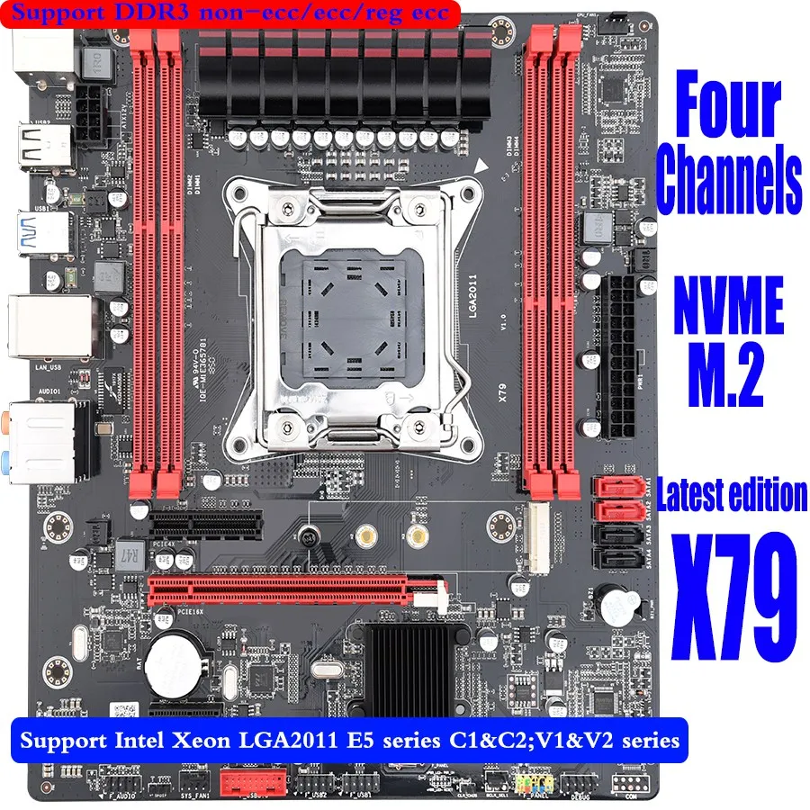 

X79 Motherboard LGA2011 Motherboard ATX Main Board USB3.0 SATA3.0 PCI-E 16X NVME M.2 SSD Support REG ECC Memory and E5 CPU