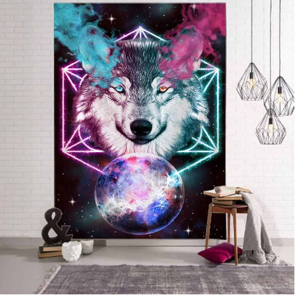 Fantasy wolf tapestry wall hanging animal aesthetics room decoration bohemian psychedelic mandala home dormitory wall decoration