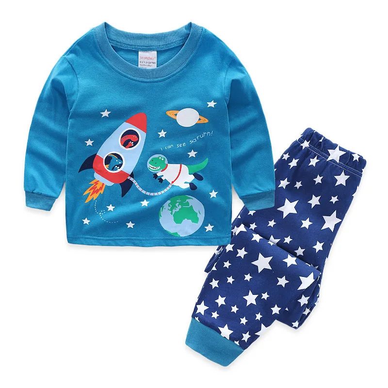 Г., пижамный комплект из хлопка, детские пижамы для маленьких детей, пижамы для мальчиков с рисунками ракет, космоса, динозавра, звезды, от 2 до 7 лет