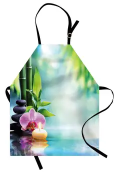 

Spa Apron Symbolic Spa Features with Candle Bamboos Tranquil Thoughtful Life Nature Women Men Kids Kitchen Pinafore for Cooking