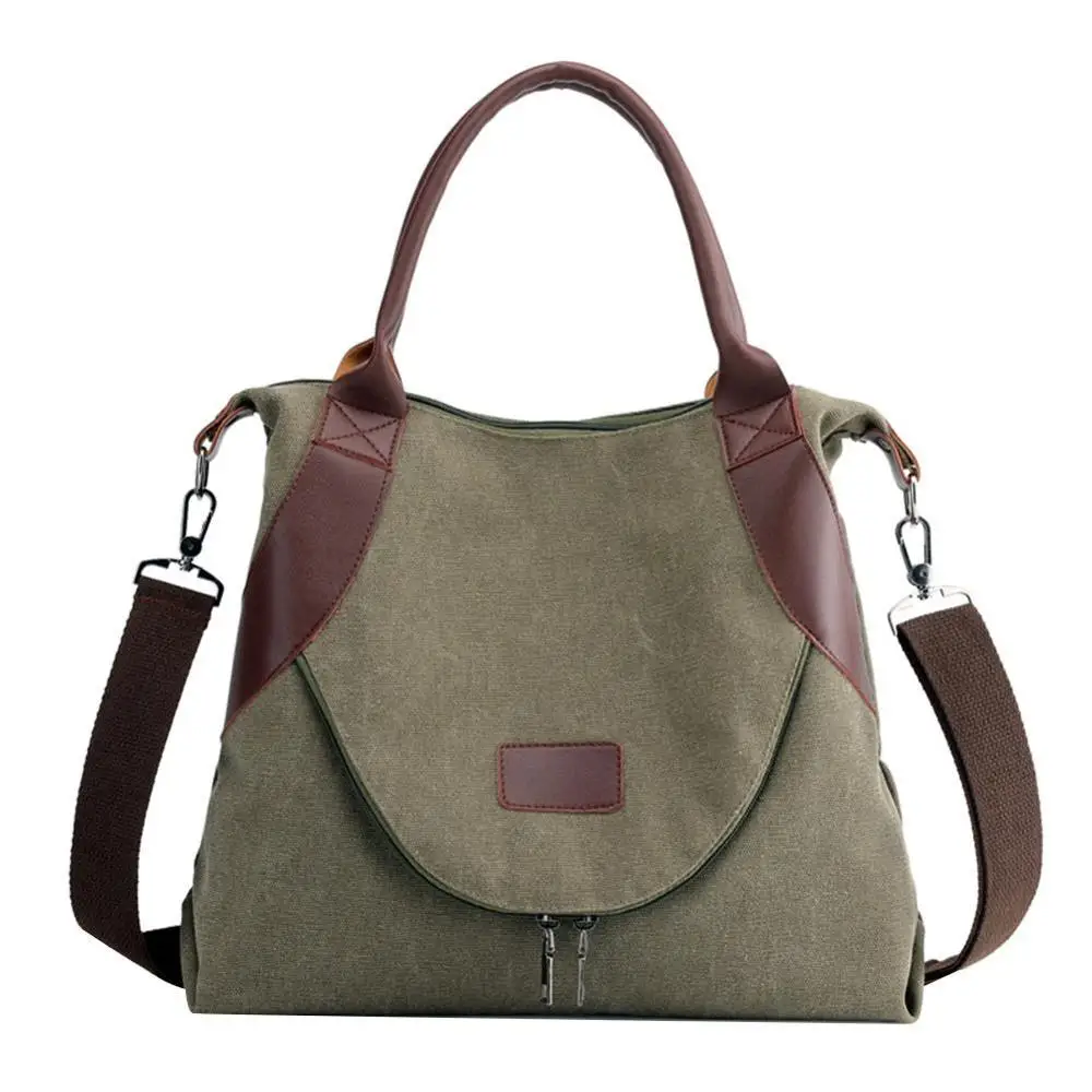 Женская Холщовая Сумка-тоут, Вместительная женская сумка на плечо, многоразовые пляжные сумки для покупок, многофункциональный ранец, Mochila Mujer Bolsas - Цвет: Type C Army Green