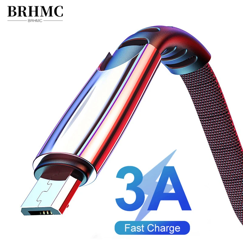BRHMC микро USB кабель 3A нейлоновый быстрой зарядки для передачи данных Samsung Xiaomi LG