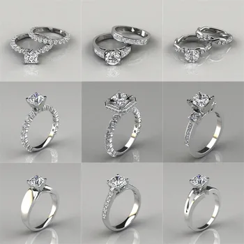 

VAGZEB 2020 New White AAA Cubic Zircon Prong Setting Anniversary Engagement Wedding Rings for Women