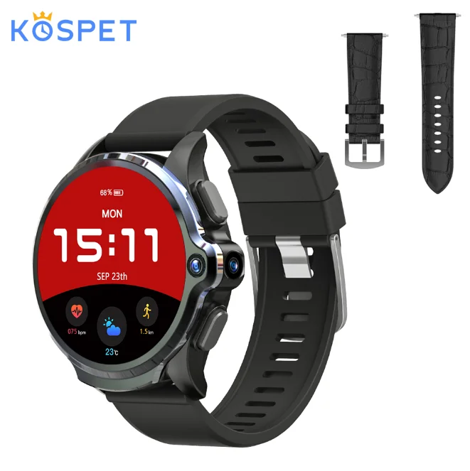 add Leather strap Смарт-часы KOSPET Prime, 4G, телефон, 3 ГБ, 32 ГБ, 1,6 дюймов, экран, двойная камера, 1260 мА/ч, Android, умные часы, Bluetooth, gps, Face ID Unclok - Цвет: add Leather strap