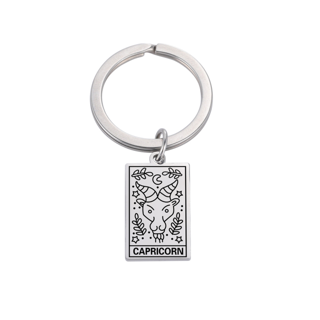 Zodiac 12 Constellation Keychain Women Men Leo Gemini Aries Cancer Pisces Virgo Keyring Stainless Steel Jewelry Gift
