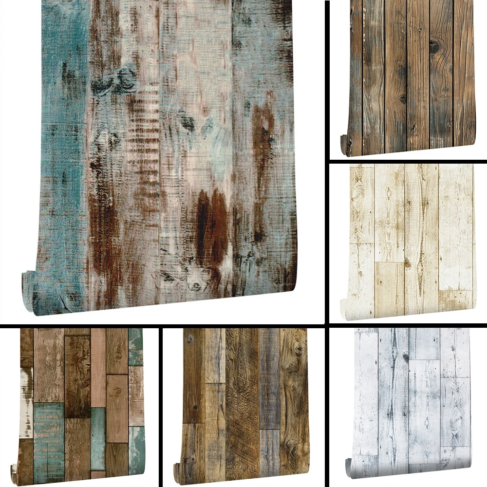 

Vintage Retro Wood Grain Wallpaper Roll PVC Self Adhesive Wooden Contact Paper for Walls Desktop Kitchen Cabinets Wallpaper
