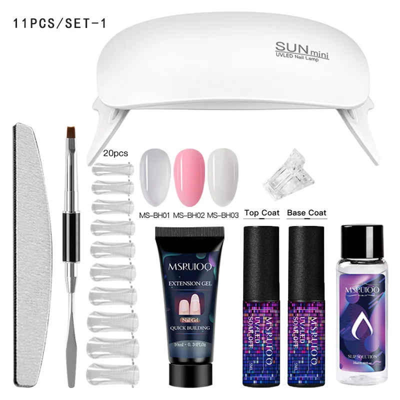 

MSRUIOO Poly Extension Gel Kits French Nail Art Clear Camouflage Color Nail Tip Form Crystal UV Gel Polygel Slice Brush Nail Gel