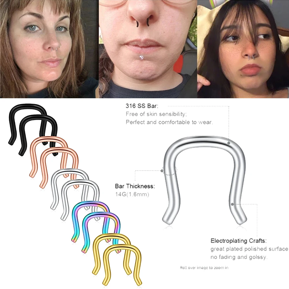 16Ga/14Ga Horseshoe U Shaped Staple Nose Septum Piercing Hanger