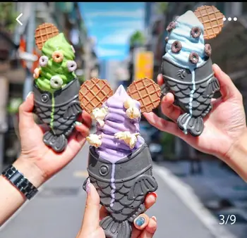 

Taiyaki Ice Cream Waffle Cone Open Mouth Maker Making Machine