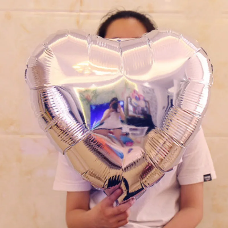 silver heart 10 шт./лот 2" Круглый/Сердце гелиевые фольгированные шары фото/картина печать, diy Свадьба/День рождения/даже вечерние воздушные шары - Цвет: silver heart