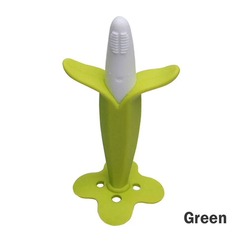 Популярный банан Кукуруза безопасный Прорезыватель для малышей зубная щетка экологически безопасные детские молярные стержни желтый зеленый розовый цвета для младенцев - Цвет: Зеленый