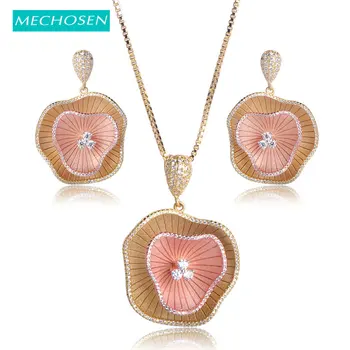 

MECHOSEN Sparkling Two Layers Lotus Leaf Jewelry Sets Necklace Earrings Women Luxury Wedding Party Accessories Joyas nigeria