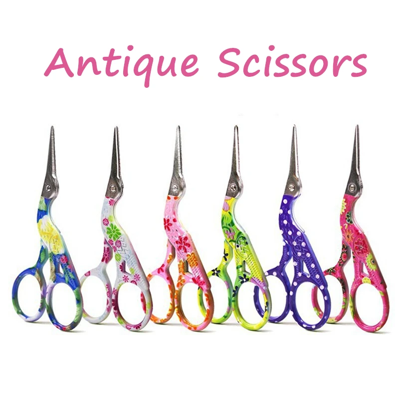 Color Printing Stainless Steel Antique Scissors for Sewing Exquisite Vintage Stork Scissors DIY Sewing Tools Needlework sewing scissors