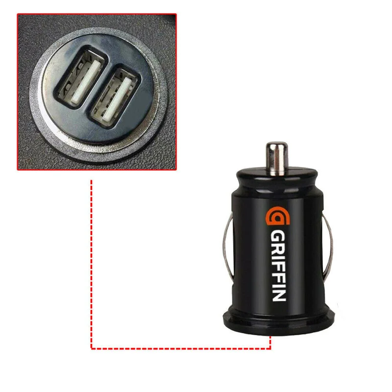 Автомобильное зарядное устройство с двумя USB-портами и адаптером для