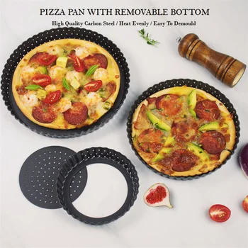 

Round Removable Non-stick Bottom Baking Tray Pizza Cake Tray High Quality Round Lace Deep Dish to Make Pizza Cakes Baking Tools