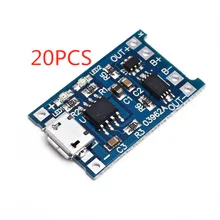 20pcc Micro USB 5V 1A 18650 литиевый модуль зарядного устройства аккумулятора зарядная плата с защитой двойные функции 1A li-ion