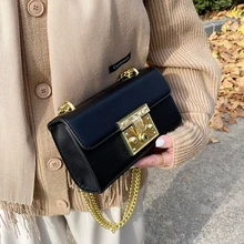 

Messenger Bag Women's Square Metal Buckle Flip Chain Bag 2021 New High-grade Pu Leather Fashion Versatile One Shoulder Waist Bag
