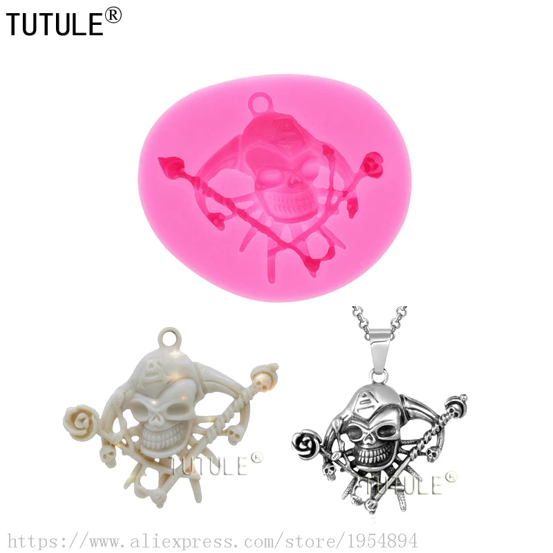 Halloween Schedel Rose Siliconen Mal, Schedel Guns En Rozen Cameo Schimmel Hars Polymeer Klei Zeep Wax Schimmel, sleutelhanger Ketting Mould