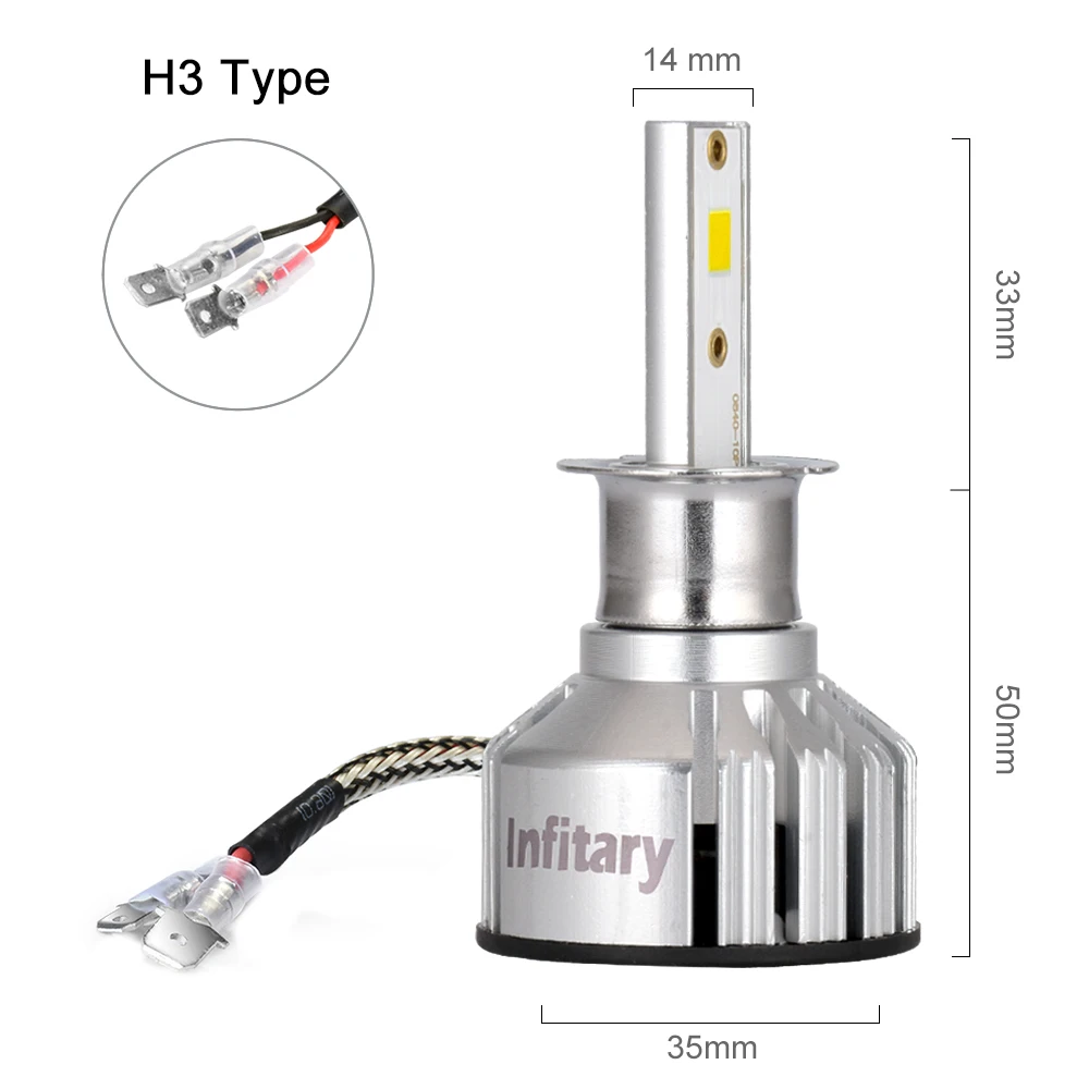 Infitary H7 H4 Автомобильные светодиодные фары H1 H11 H3 9005 9006 3000K 4500K 6500K 12V Водонепроницаемый зэс 1860 яркий авто фары головного света, противотуманные фары, лампы