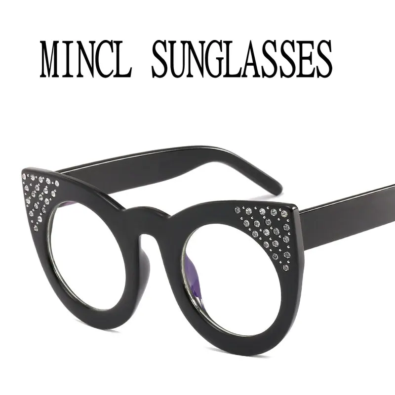 mincl Brand Designer Fashion Vintage Small Round Diamond Sunglasses Women cat Colorful Rhinestone Shades UV400 FML - Цвет линз: black plian