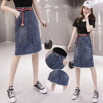 

Will the new female skirt long in denim skirt bust of the knee high purse A word skirt skirt autumn and winter