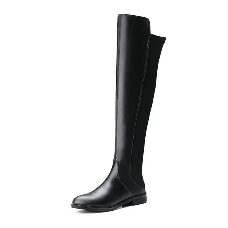 Genuine Leather over the Knee High Boots Casual Ladies Sock Shoes Platform Spring Winter Women Long Footwear
