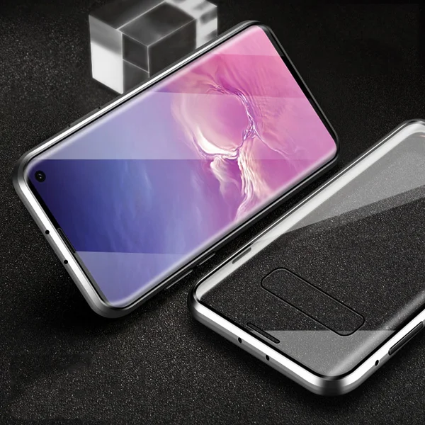 Двусторонняя 360 градусов Магнитная Адсорбция Стекло чехол для samsung Galaxy A50 A70 A40 A30 A60 A10 A7 A8 A9 чехол для телефона чехол - Цвет: Silver