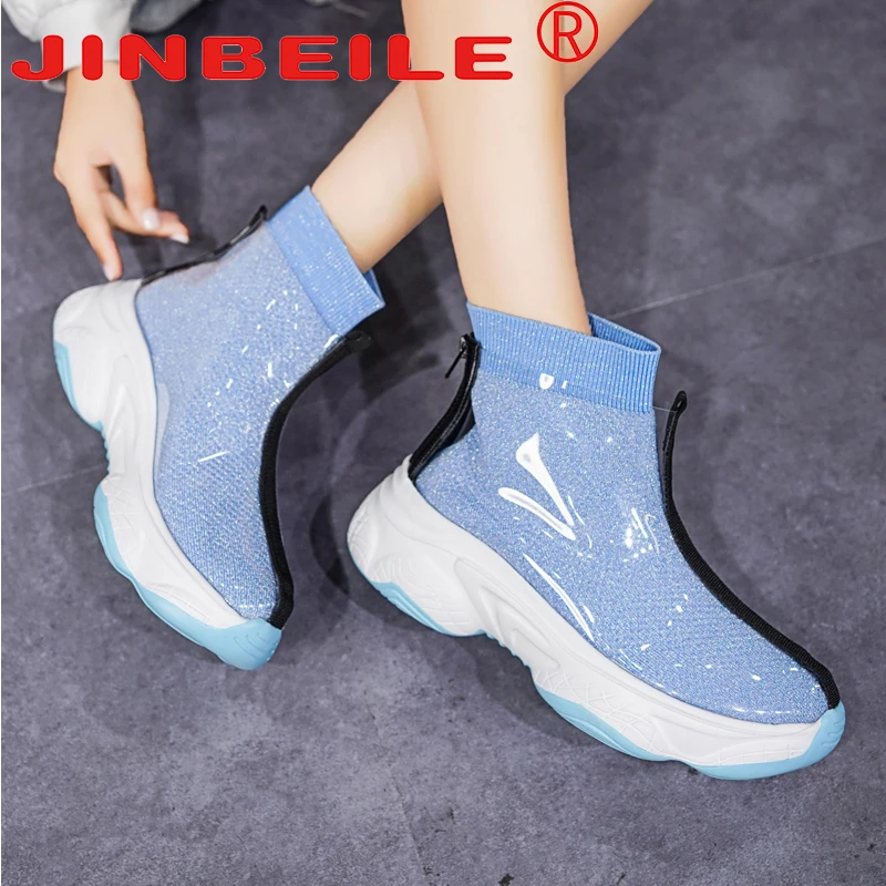 

JINBEILE 2020 New Autumn women boots Thick With Short Boots All-match socks boots transparent jelly shoes Partnership