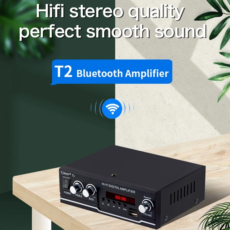 ABKT-Kinter T2 Hifi автомобильный усилитель аудио 2.0CH 20 Вт стерео звук для Bluetooth USB TF вход FM радио AC220V DC 12 В