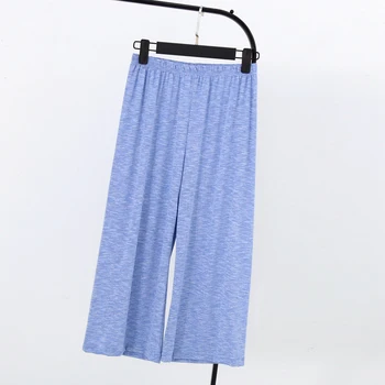 

JULY SONG Cotton Loose Sleep pants Wide-leg Pajamas Casual Solid Elastic Waist Bottom Calf-length Pants Summer Homewear Women
