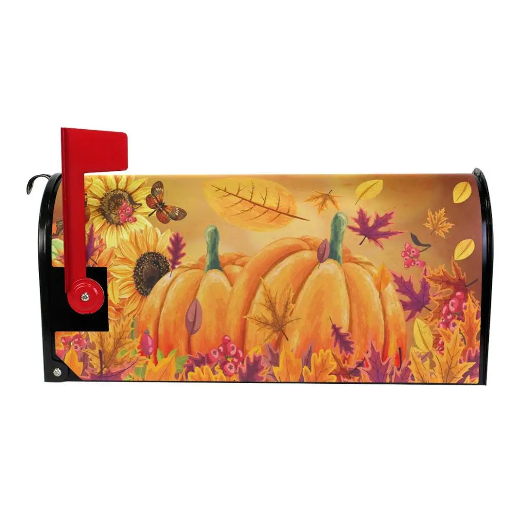 Fall Sunflowers Pumpkins Mailbox Covers Magnetic Butterfly Maple Leaf Mailbox Cover Autumn Wraps Post Letter Box Cover